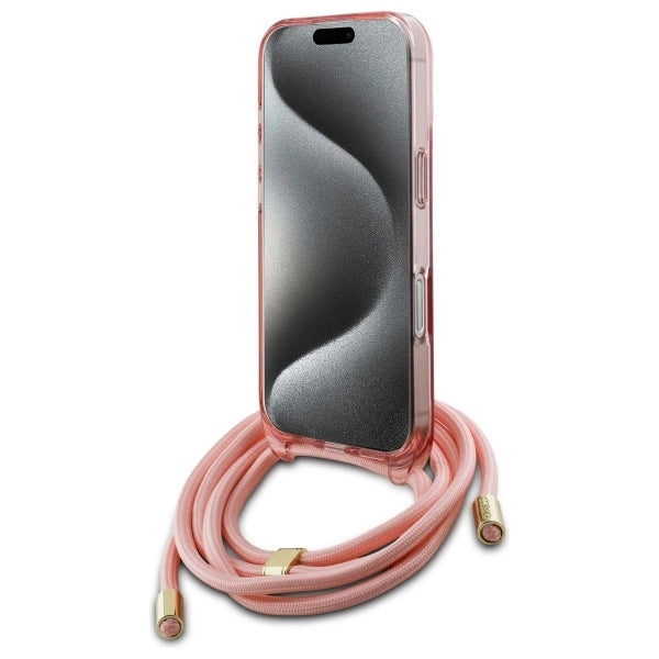 Guess Crossbody Cord Script MagSafe iPhone 16 Case - Pink