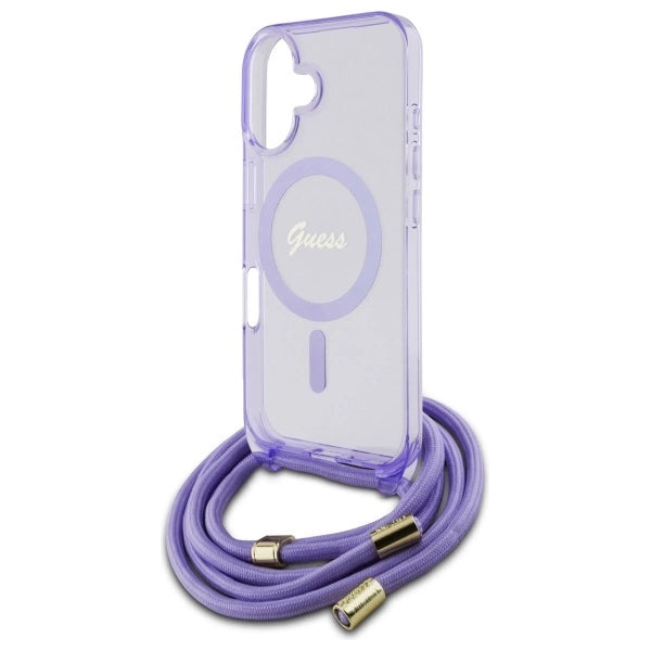 Guess Crossbody Cord Script MagSafe iPhone 16 Case - lilla