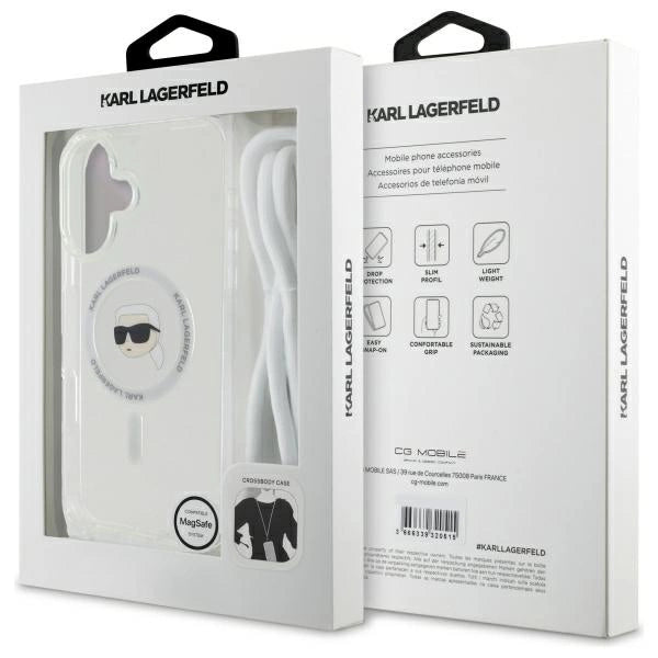 Karl Lagerfeld Crossbody IML Karl Head Magsafe Case for iPhone 16 - Clear