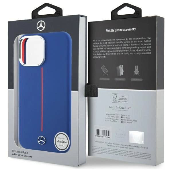 Mercedes Silicone Red Stripe MagSafe Case til iPhone 16 Pro Max - Navy Blue