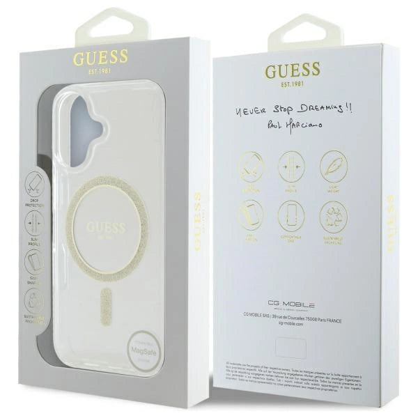 Guess GUHMP16MHFGERET iPhone 16 Plus 6.7" gennemsigtigt hårdkasse IML Glitter Circle MagSafe