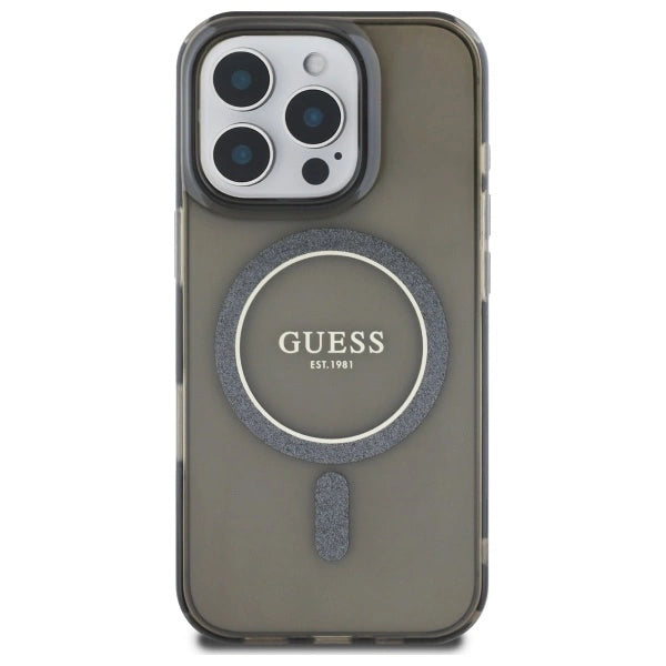 Guess IML Glitter Circle MagSafe-hylster til iPhone 16 Pro Max - sort
