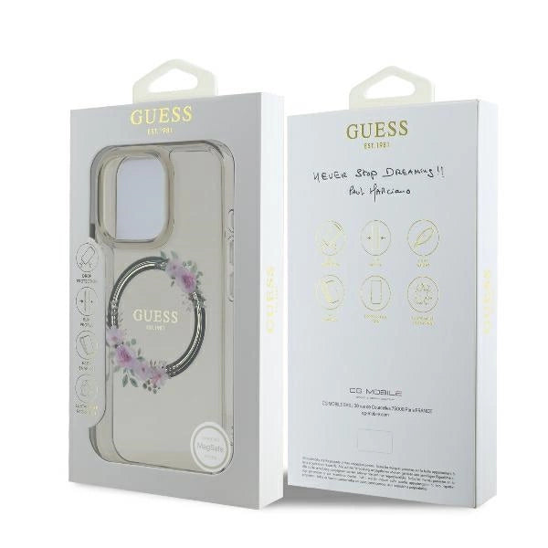 Guess GUHMP16XHFWFCK iPhone 16 Pro Max 6.9" sort/sort hardcase IML Flowers Wreath MagSafe