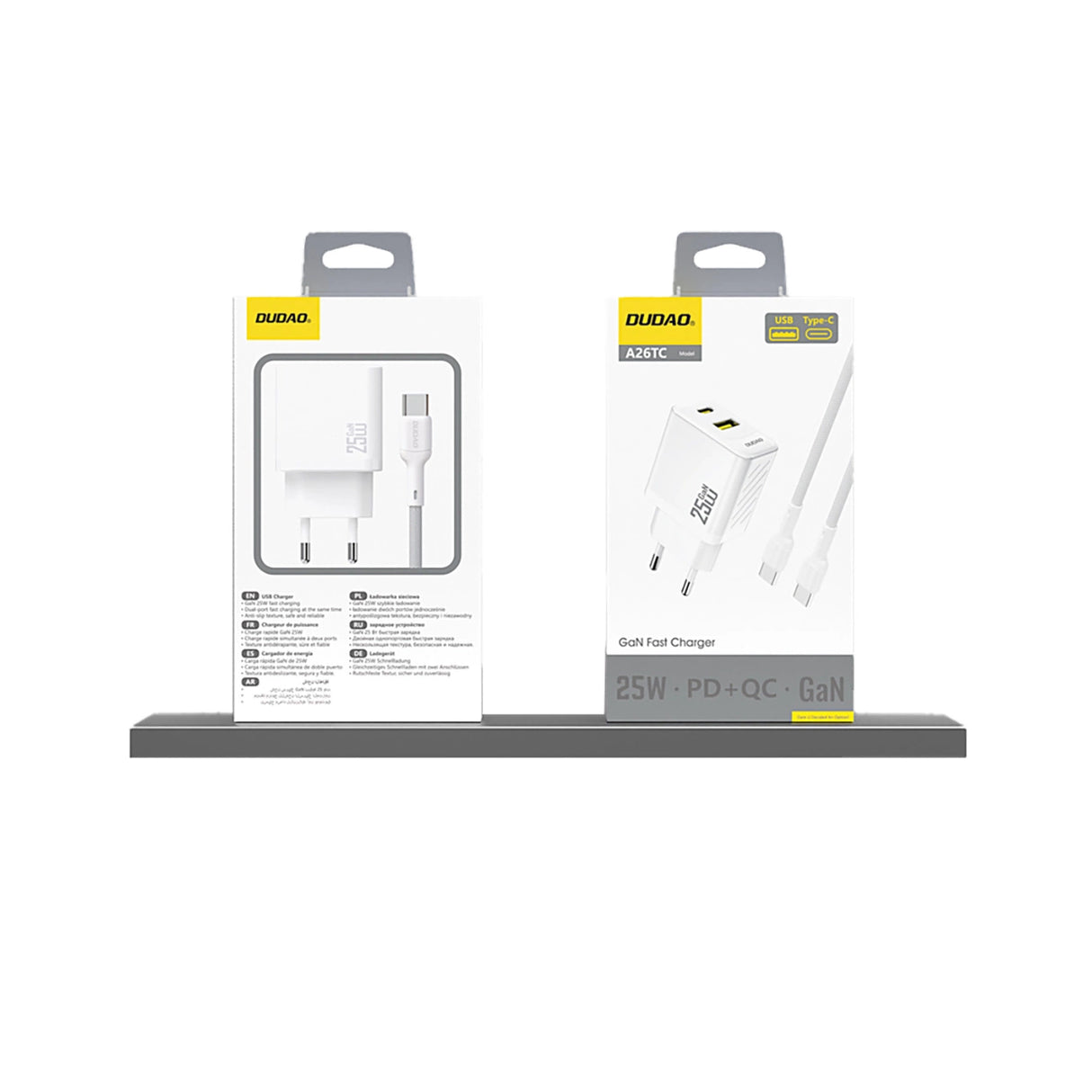 Dudao A26T GaN 25W USB-A, USB-C oplader - hvid