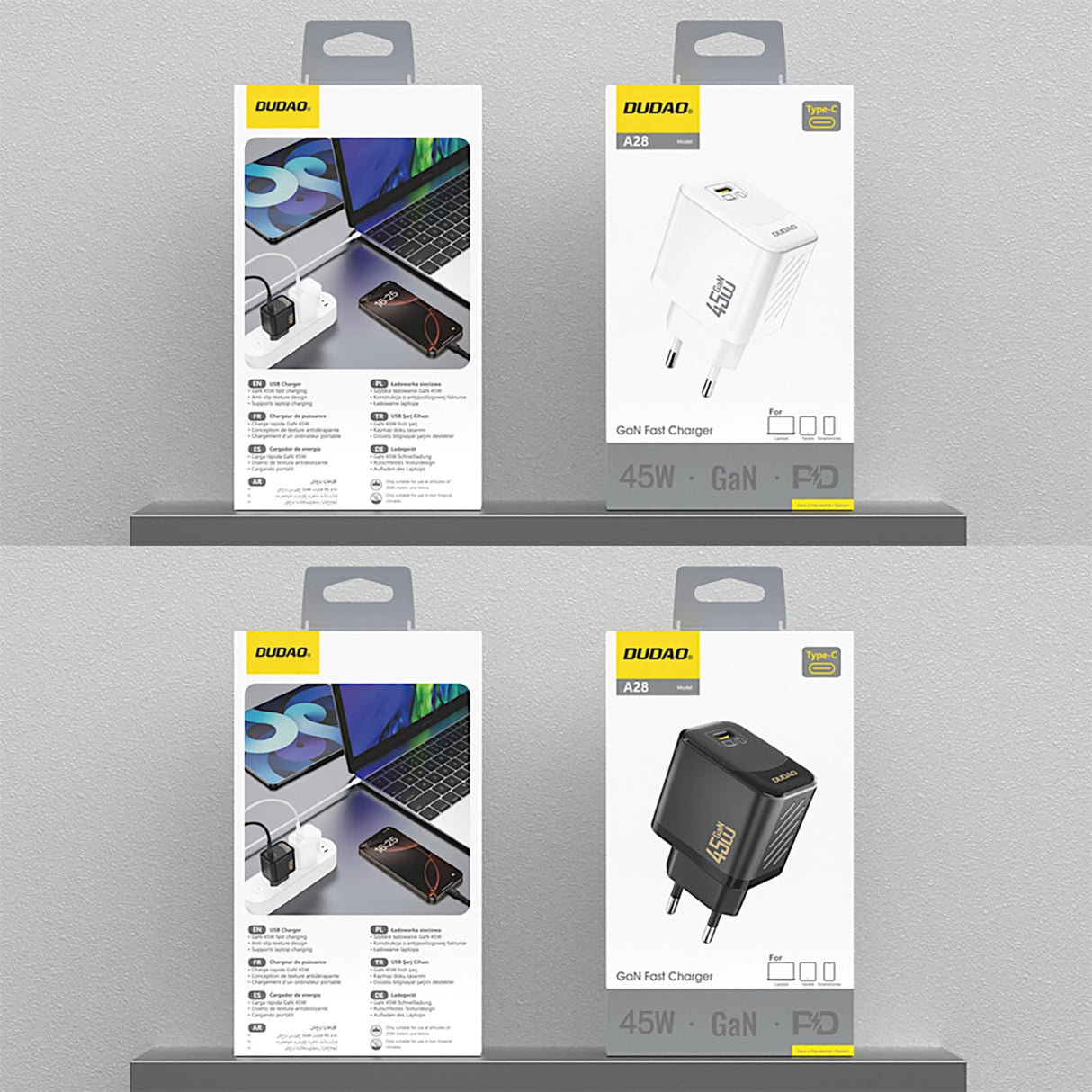 Dudao A28 45W GaN USB-C Wall Charger - sort