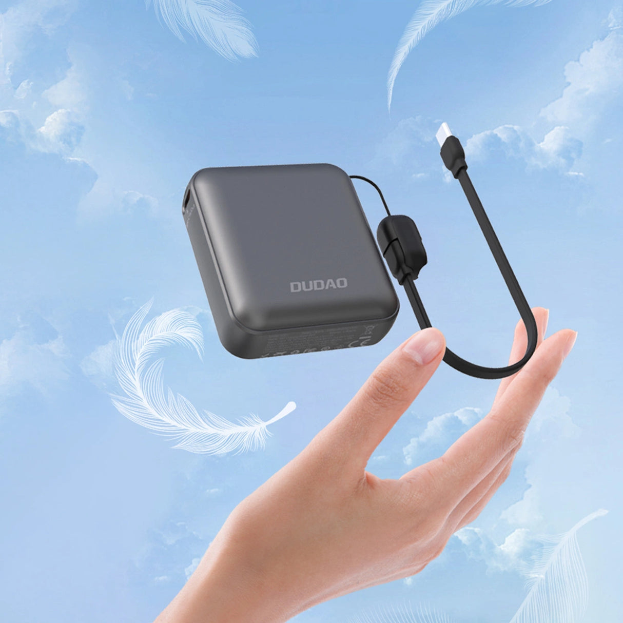 Dudao K22+ Ultra-Compact Power Bank 10000mAh 22.5W USB-C med Pendant/Kabel - Grå