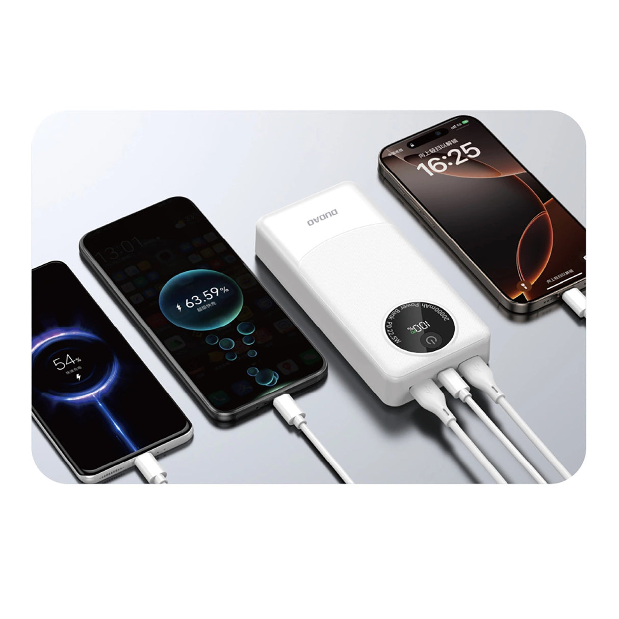 Powerbank Dudao K12Pro 22.5W PD 20000mAh USB-A, USB-C - hvid