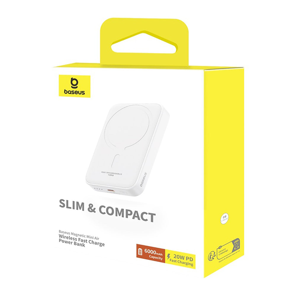 Baseus Magnetic Mini Air PPCXM06A 6000mAh 20W Power Bank med Simple Series USB-C-kabel - hvid