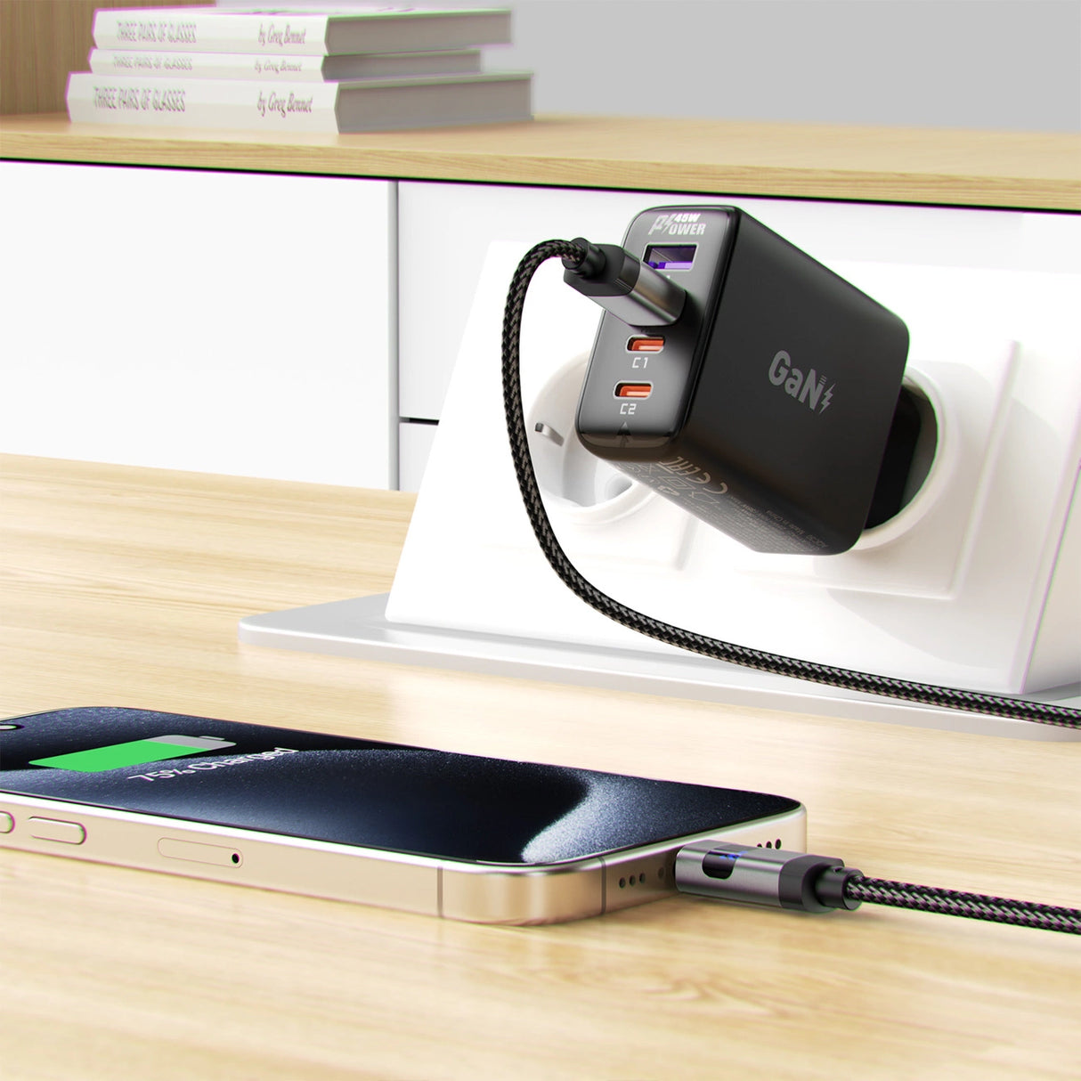 Acefast C15-04 USB-A - USB-C-kabel med skærm 480Mb/s 66W 1,2m - sort