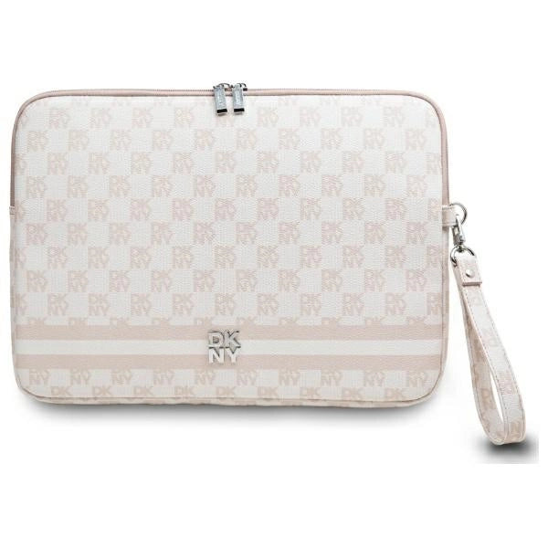 DKNY Sleeve Checkered Pattern Printed Stripes 14" Laptop Case - Pink