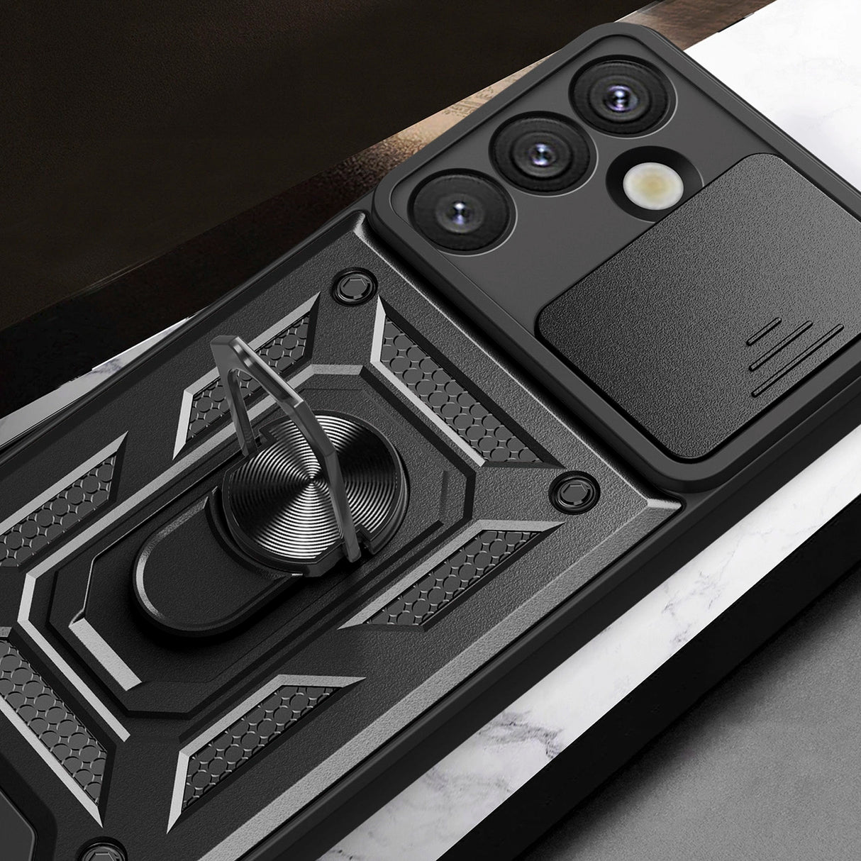 Hybrid Armor Camshield med Camera Cover og Metal Ring til Samsung Galaxy S25 - sort