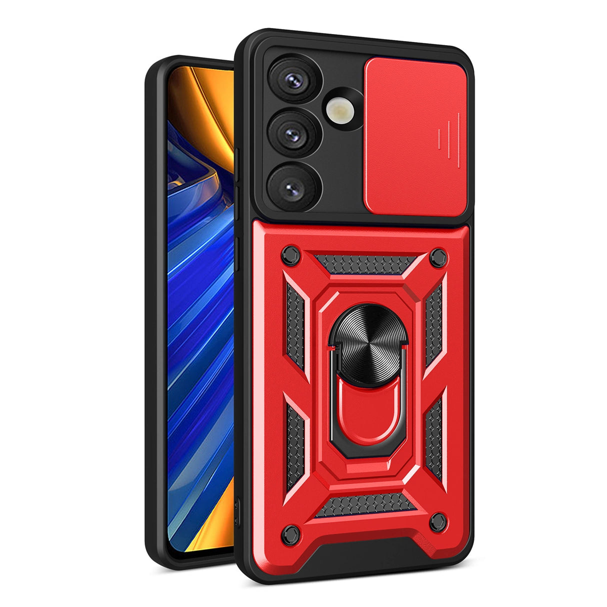 Hybrid Armor Camshield med Camera Cover og Metal Ring til Samsung Galaxy S25 - Red