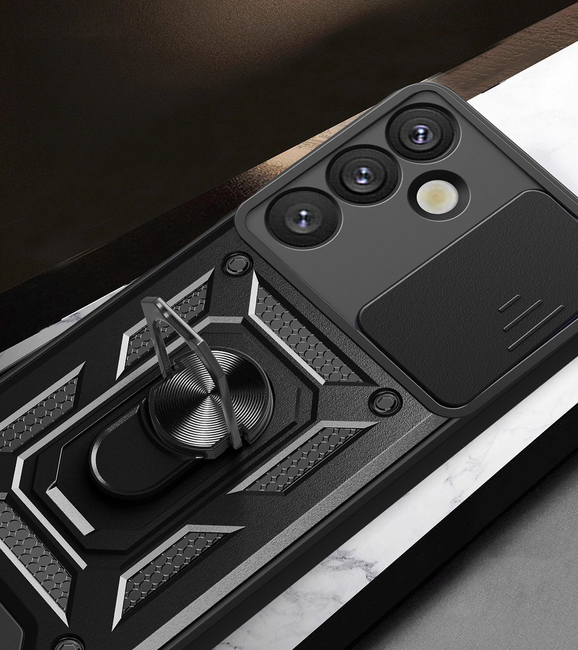 Hybrid Armor Camshield med Camera Cover og Metal Ring til Samsung Galaxy S25+ - sort