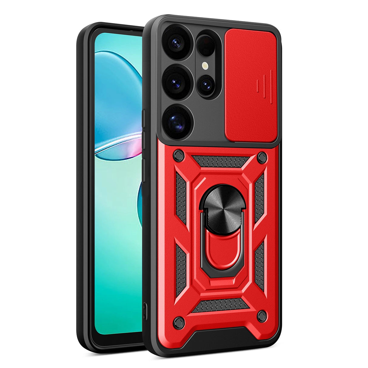 Hybrid Armor Camshield med Camera Cover og Metal Ring til Samsung Galaxy S25 Ultra - Red