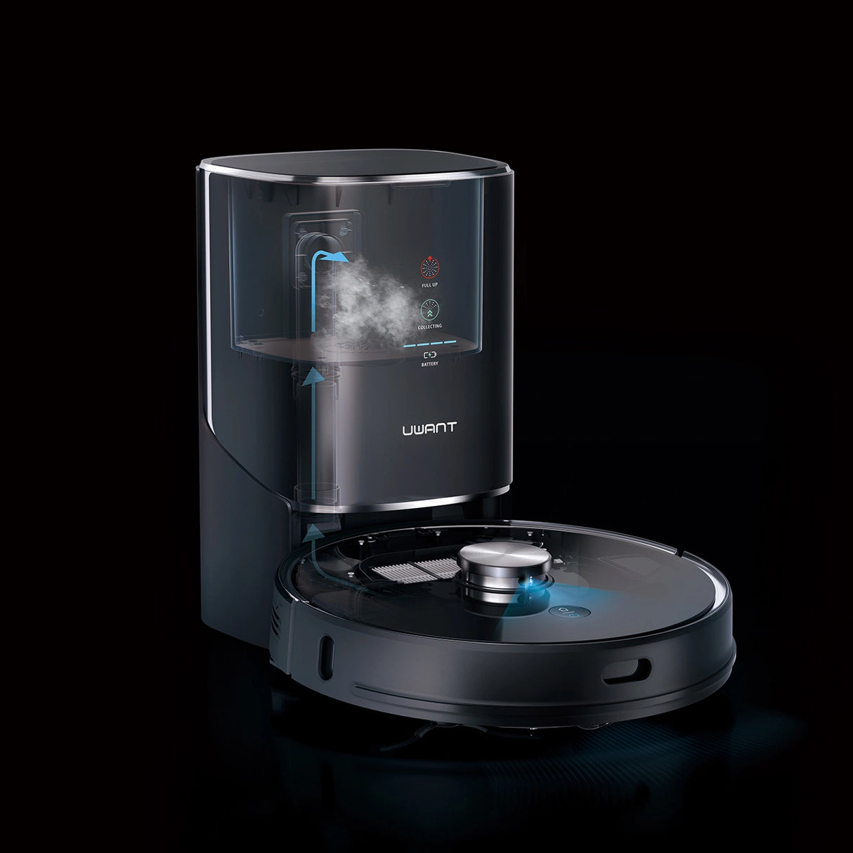 UWANT U100 Robotstøvsuger med Mop-funktion + opladnings-/rensestation - sort