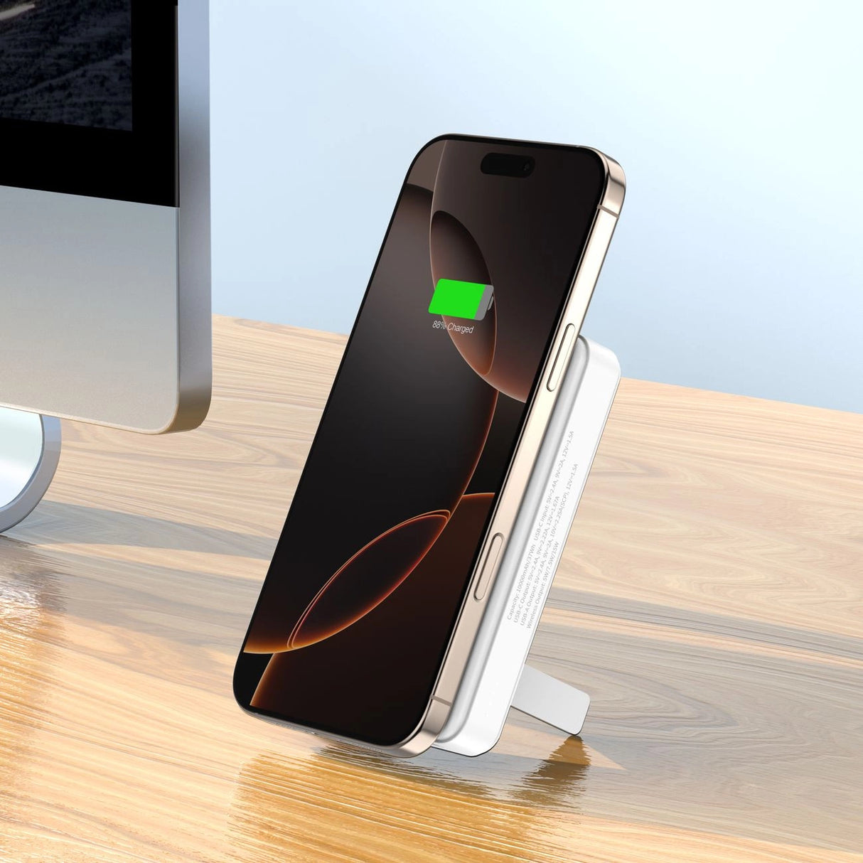 Powerbank Wozinsky WLWP-10KA0Y3WS 22.5W PD Qi2 10000 mAh, med stand, 1x USB-A, 1x USB-C - hvid