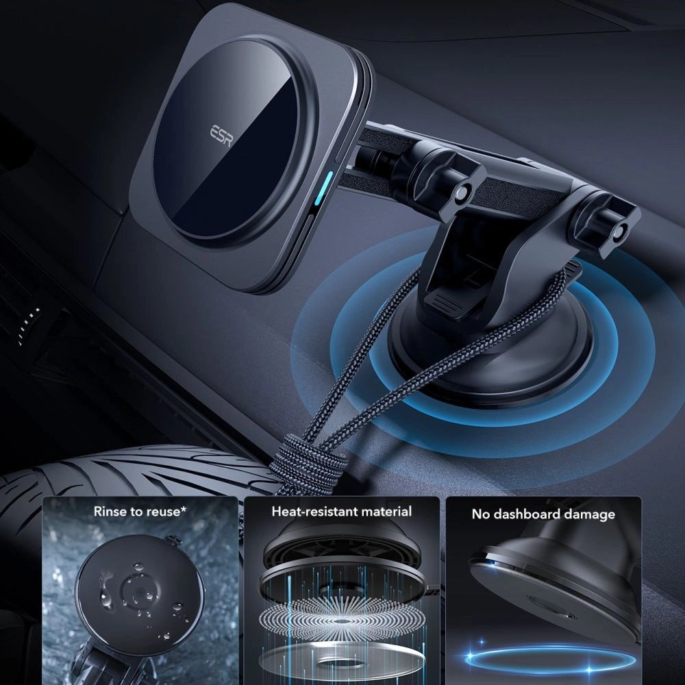 ESR Halolock Magnetisk MagSafe QI2 15W Bilholder - sort