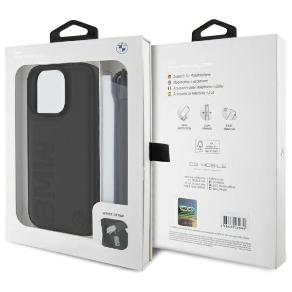 BMW Signature læder Wordmark ledningsfoder til iPhone 16 Pro Max - sort