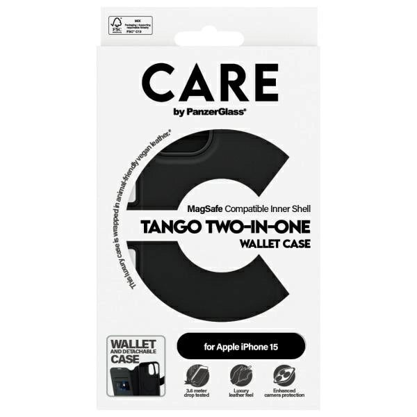 CARE af PanzerGlass Feature Tango 2in1 Wallet MagSafe Case til iPhone 15 - sort