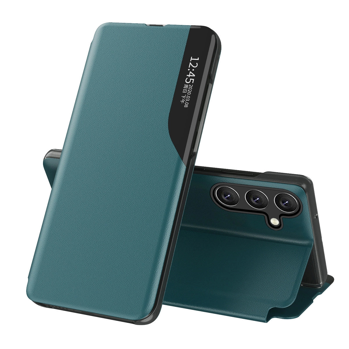 Eco Leather View Case elegant etui med flap og standfunktion til Samsung Galaxy A26 - grøn