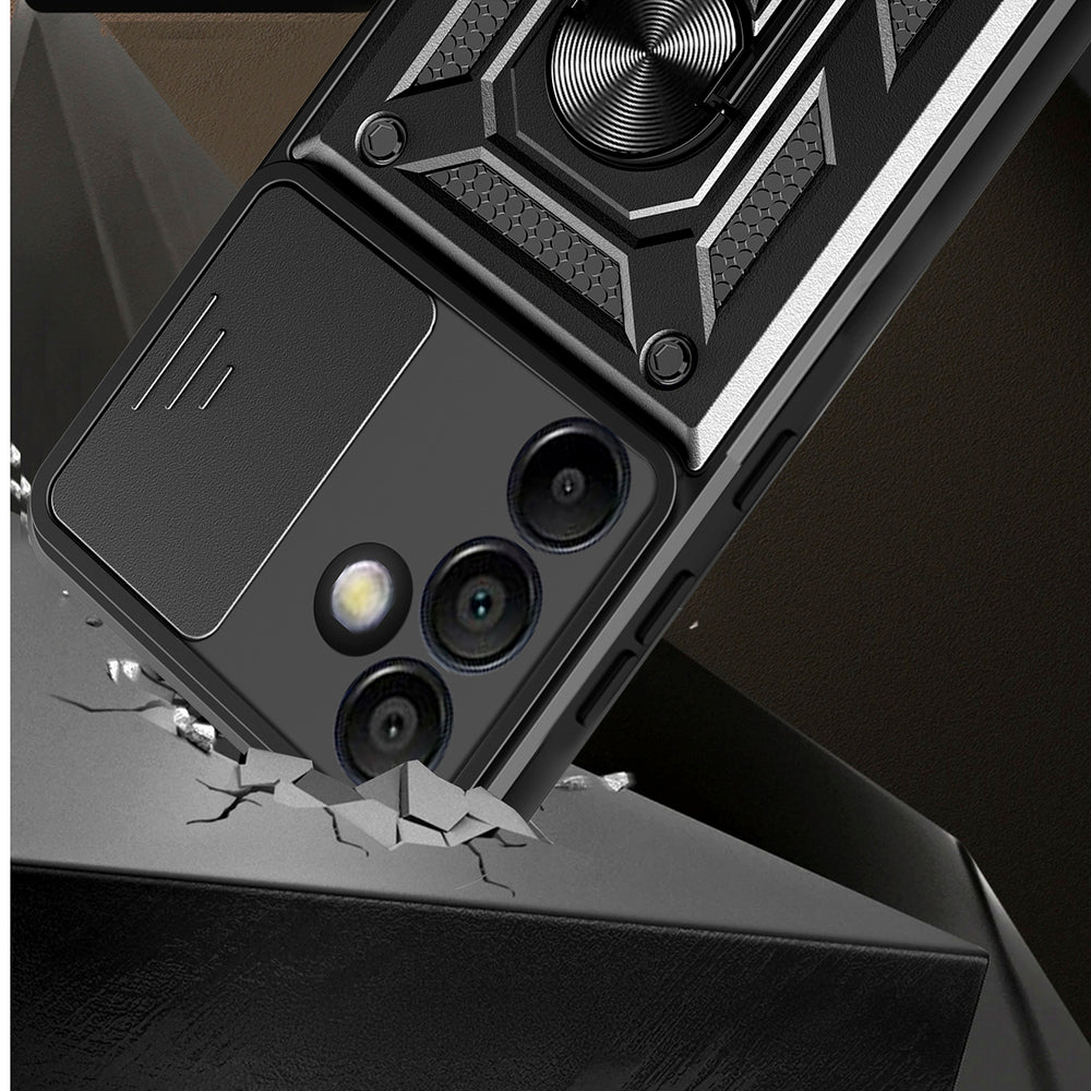 Hybrid Armor Camshield med Stand og Camera Cover til Samsung Galaxy A26 - sort