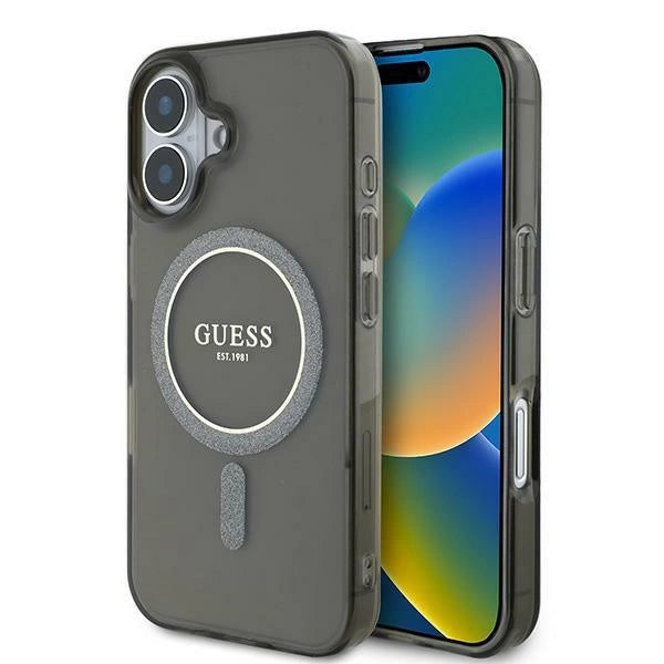 Guess IML Glitter Circle MagSafe-hylster til iPhone 16 - sort