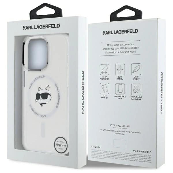Karl Lagerfeld IML Metal Choupette Head MagSafe iPhone 14 Pro Case - White