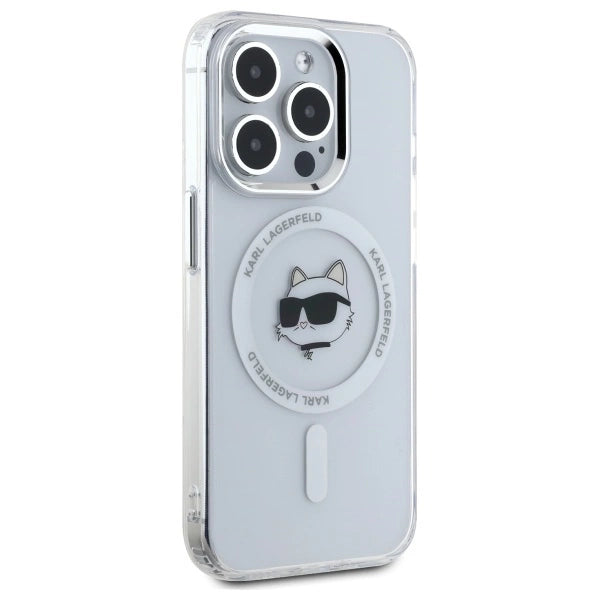 Karl Lagerfeld IML Metal Choupette Head MagSafe iPhone 15 Pro Case - White