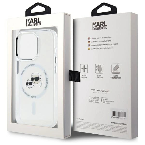Karl Lagerfeld IML Metal Karl&Choupette Head MagSafe iPhone 15 Pro Case - White