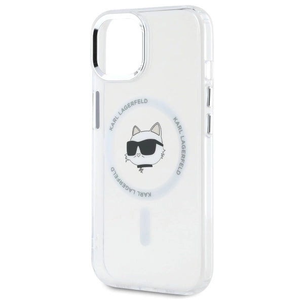 Karl Lagerfeld IML Metal Choupette Head MagSafe iPhone 15 Case - White