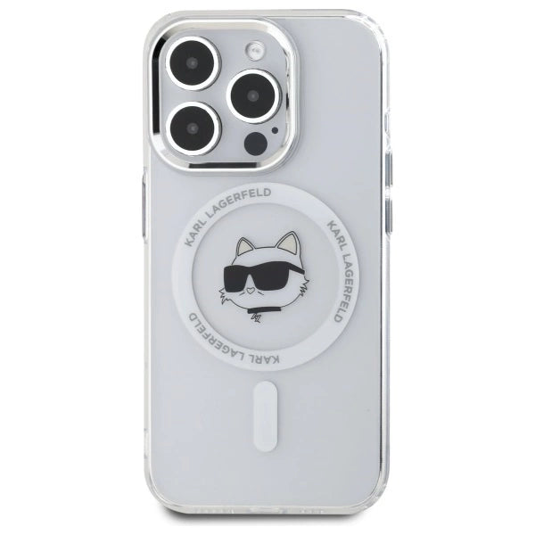Karl Lagerfeld IML Metal Choupette Head MagSafe Case for iPhone 15 Pro Max - White