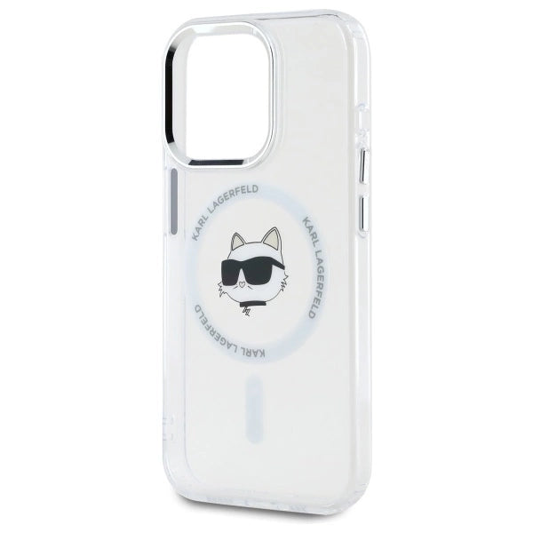 Karl Lagerfeld IML Metal Choupette Head MagSafe Case for iPhone 15 Pro Max - White
