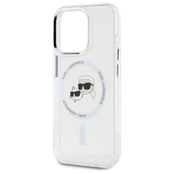 Karl Lagerfeld IML Metal Karl&Choupette Head MagSafe Case for iPhone 15 Pro Max - White