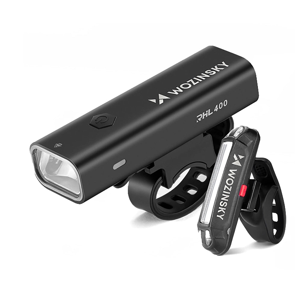 Wozinsky WSBLB2 Forside (400 lm) og bageste USB-C Bike Light Set - sort