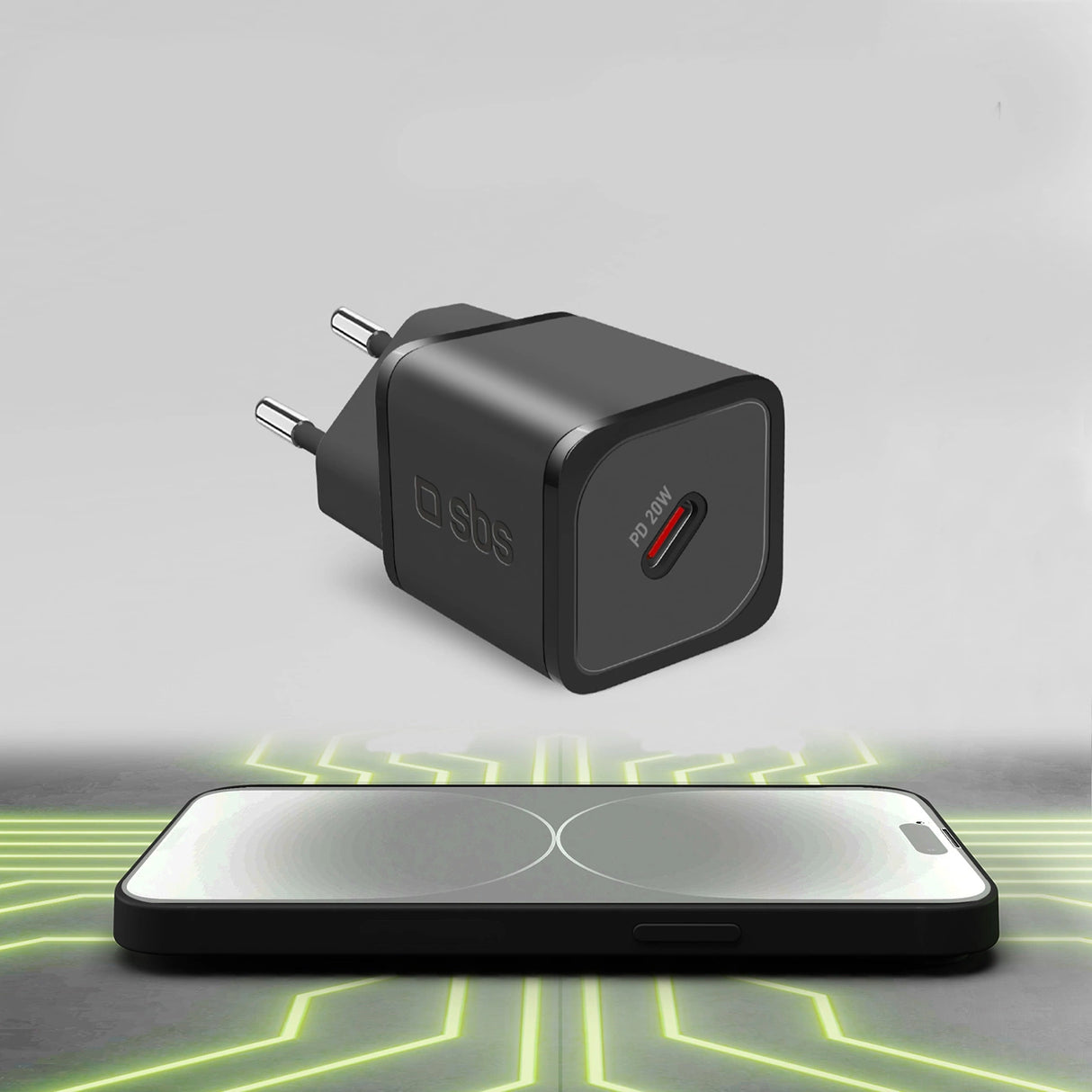 SBS TETRGAN1C20K 20W GaN USB-C Wall Charger med Power Delivery - sort