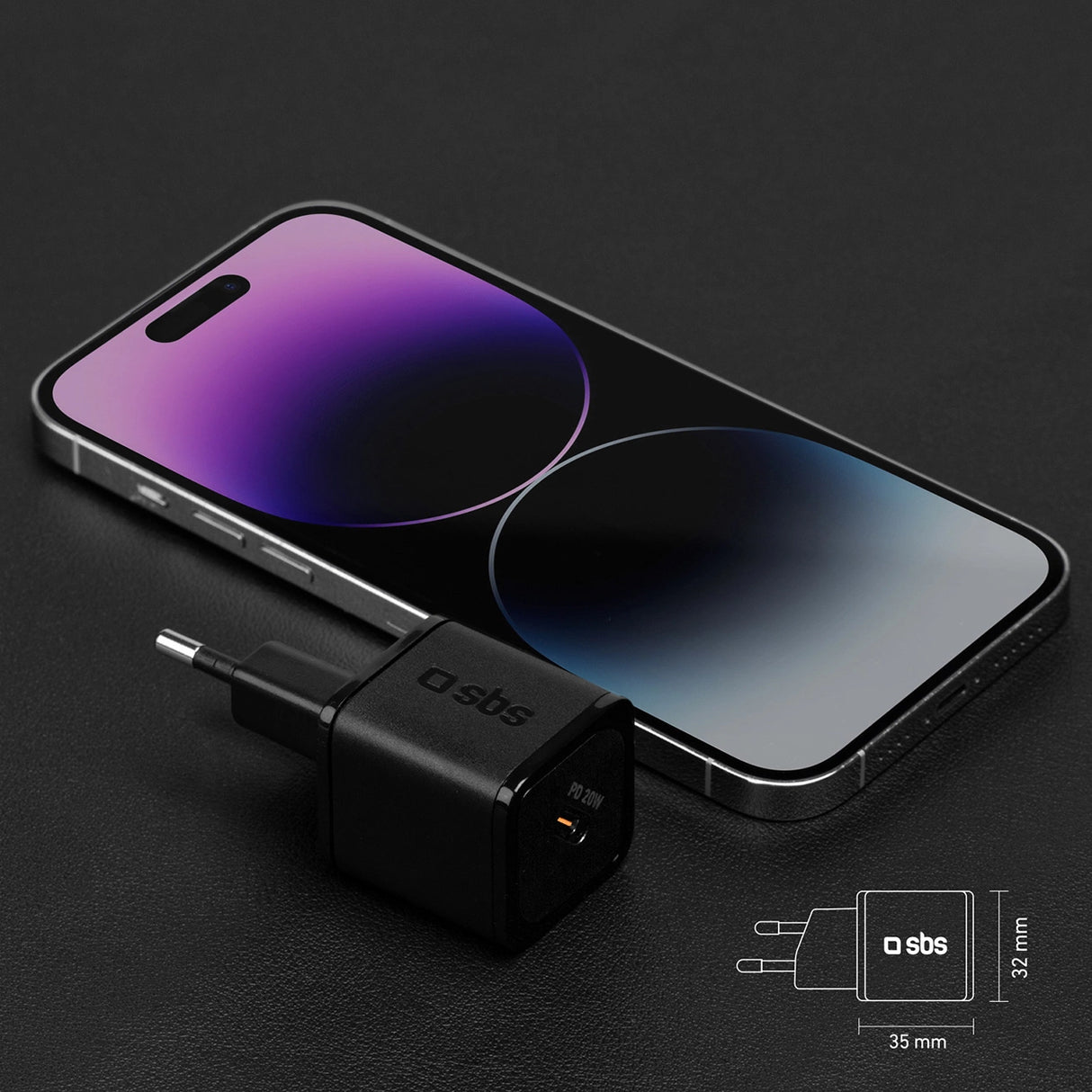 SBS TETRGAN1C20K 20W GaN USB-C Wall Charger med Power Delivery - sort