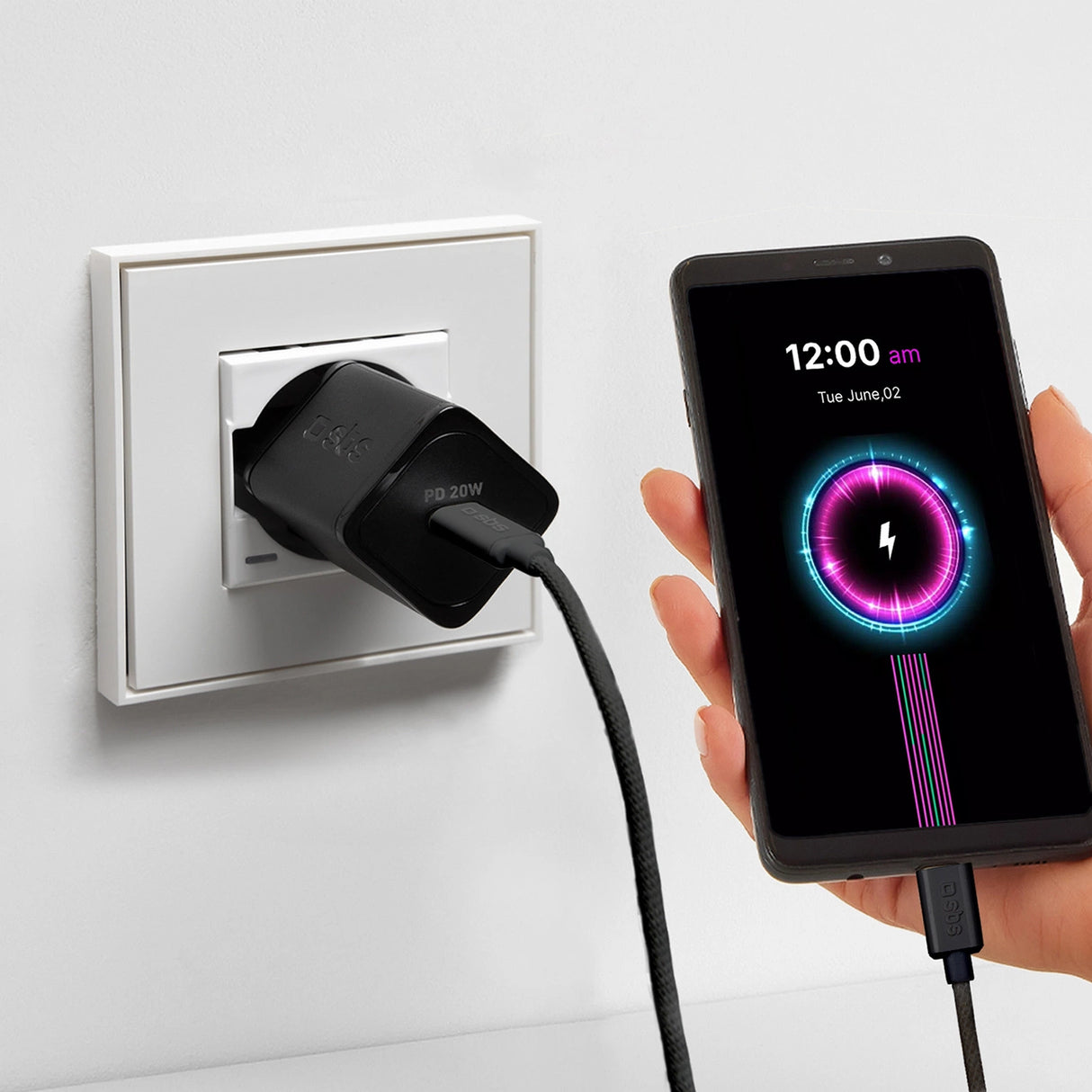 SBS TECABLETISSUETCK USB-C - USB-C 1,5 m 60 W flettet kabel - sort