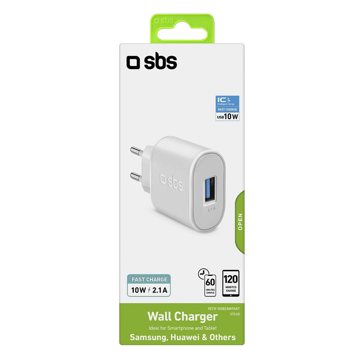 SBS TETR1USB2AWFAST 10W USB-A Wall Charger - hvid