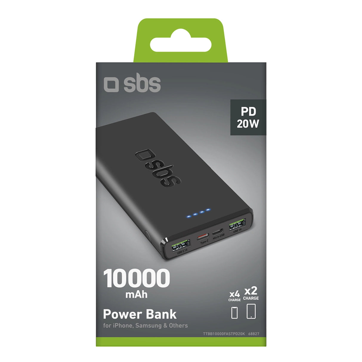 Powerbank SBS TTBB10000FASTPD20K 10000 mAh 20W med Power Delivery - sort