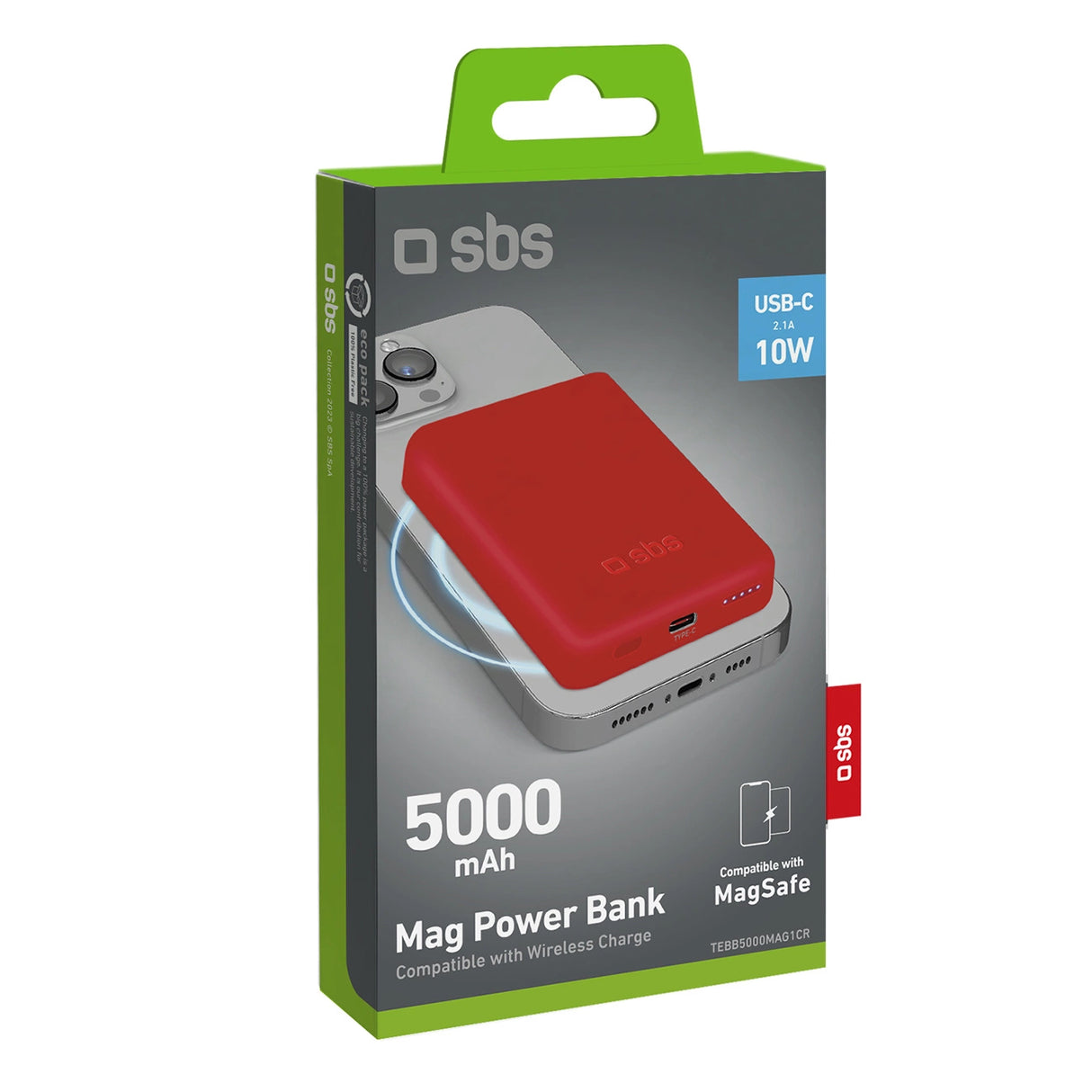 Powerbank SBS TEBB5000MAG1CR 5000 mAh kompatibel med MagSafe - rød
