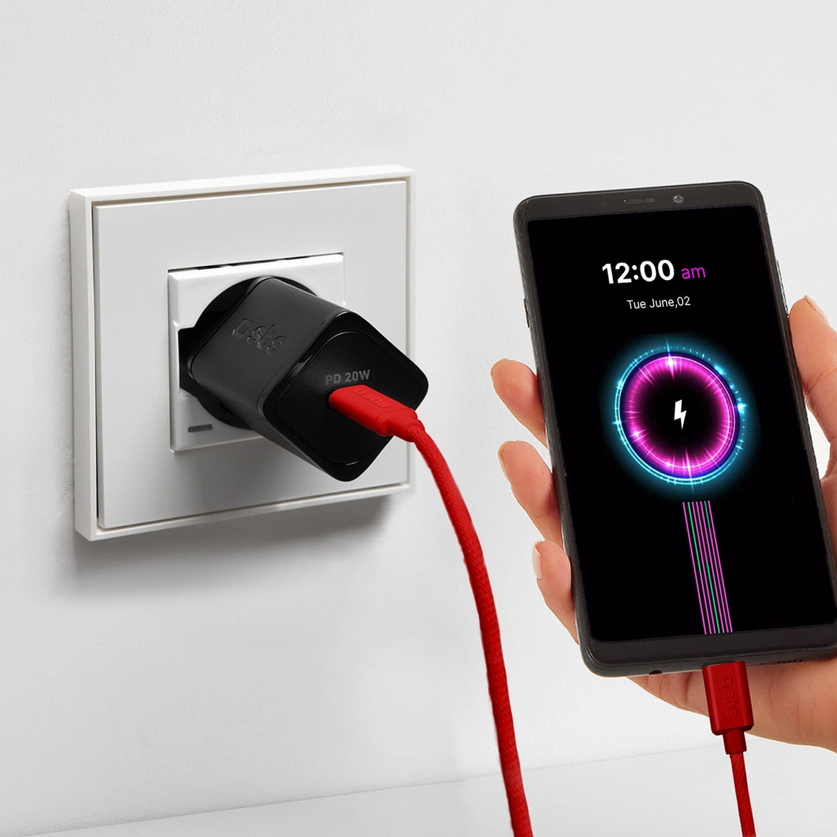 SBS TECABLETISSUETCCR USB-C - USB-C 1,5 m 60W flæsket kabel - rød