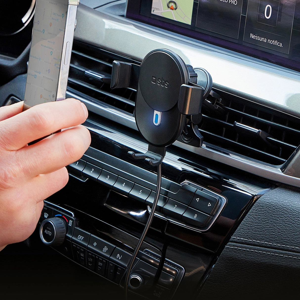 Smartphone holder med induktiv oplader SBS TESUPWIR10CLIPSTG 10W - sort