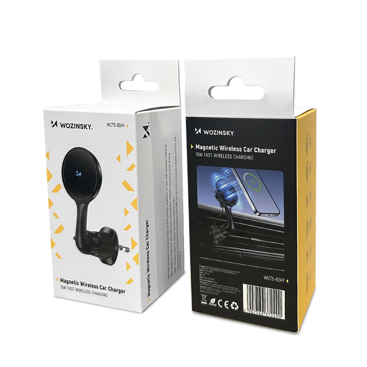 Wozinsky WCT5-6S4Y Bilholder med Qi/MagSafe 15W induktiv oplader til luftventilation - sort