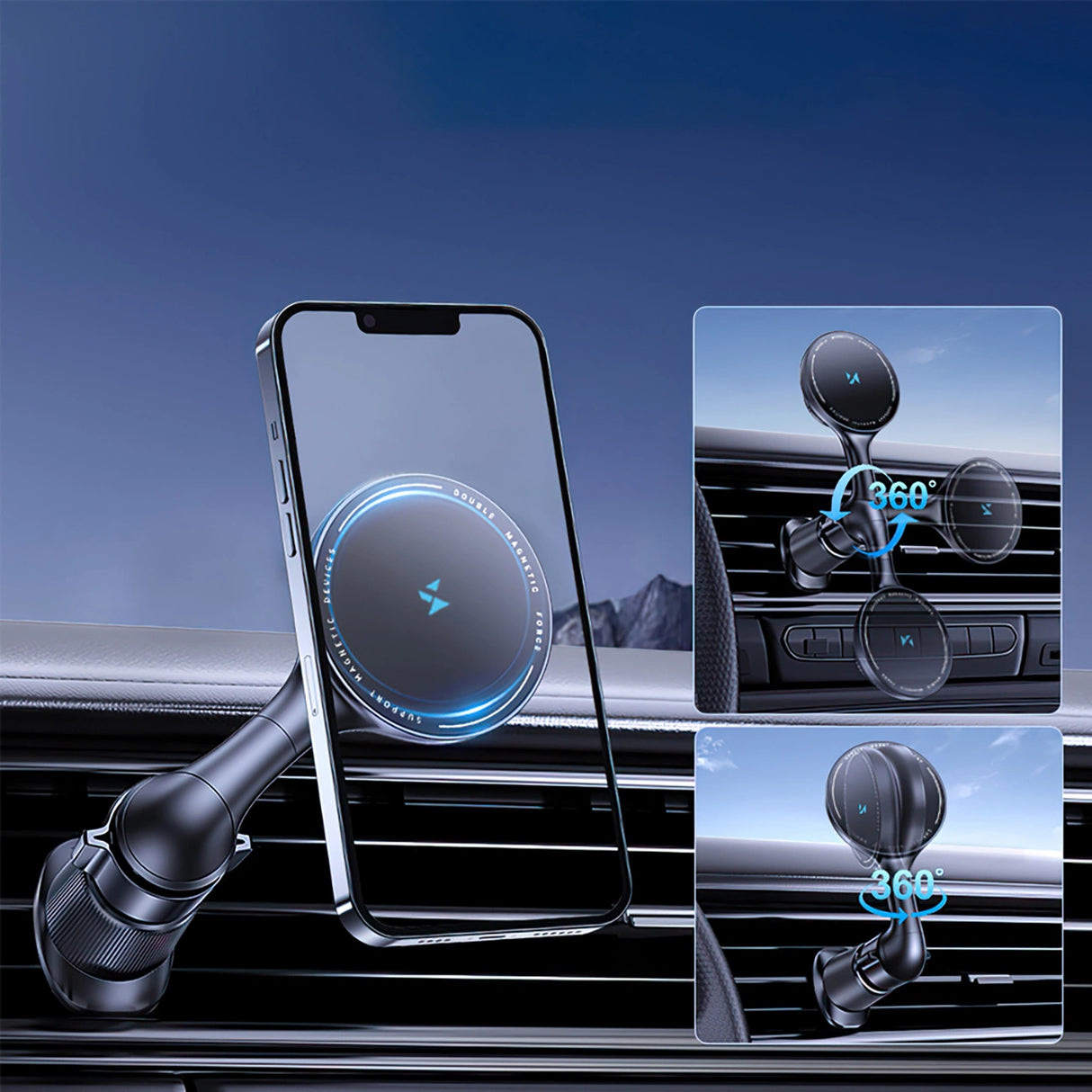 Wozinsky WCT5-6S4Y Bilholder med Qi/MagSafe 15W induktiv oplader til luftventilation - sort