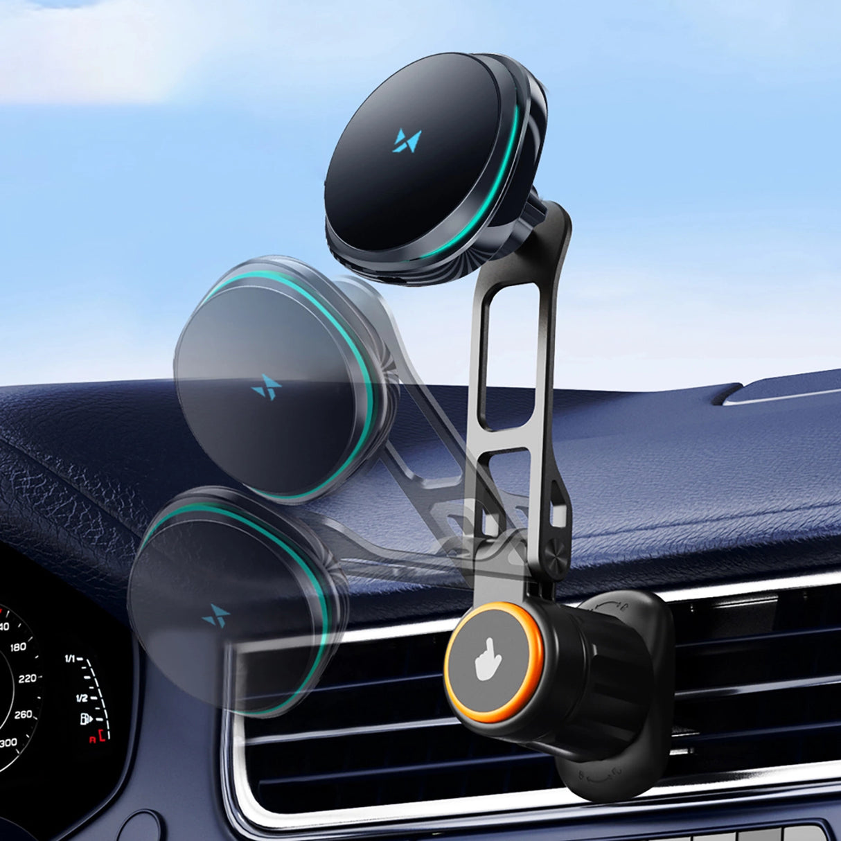 Wozinsky WCT5-6S2Y Bilholder med Qi/MagSafe 15W induktiv oplader til luftventilation - sort