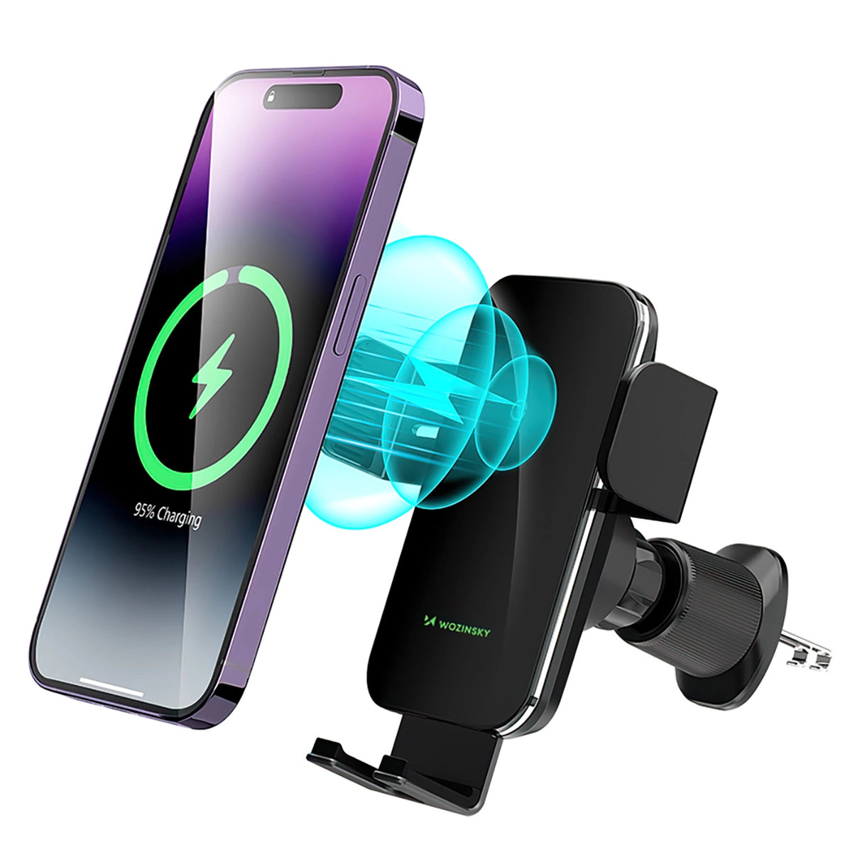 Wozinsky WEDZ-3Y8S klemme bilholder med 15W induktiv oplader til telefon på luftventilen - sort