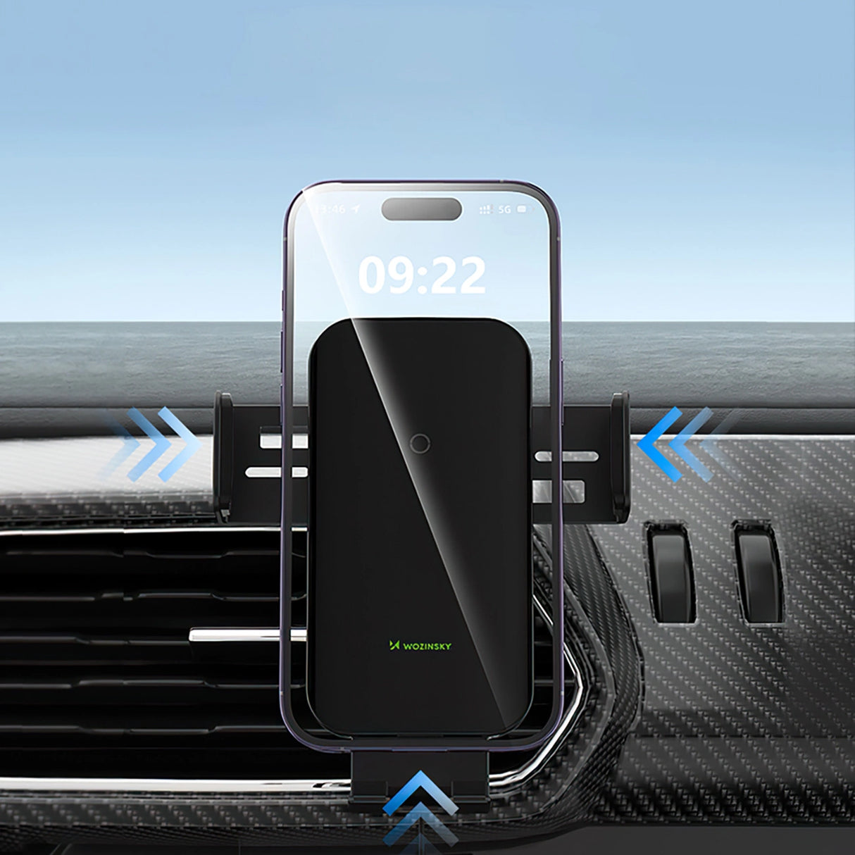 Wozinsky WEDZ-3Y8S klemme bilholder med 15W induktiv oplader til telefon på luftventilen - sort