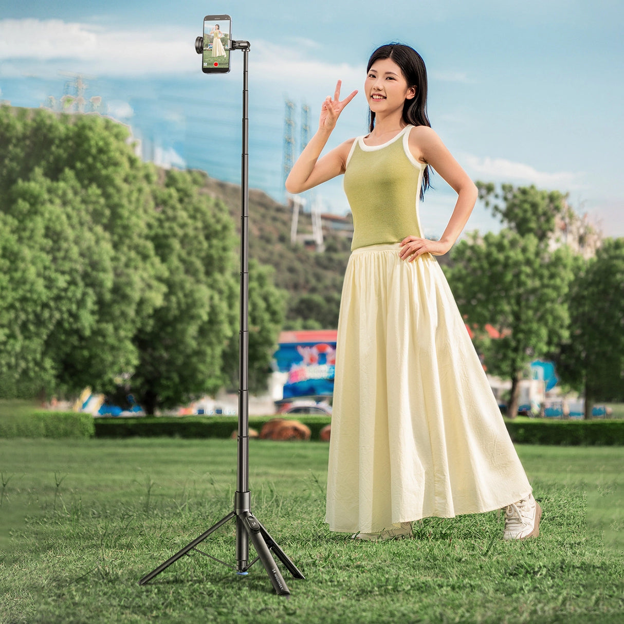 Selfie stick Wozinsky WRZP1 med automatisk udstrakte ben, stativ funktion, 1,7 m - sort