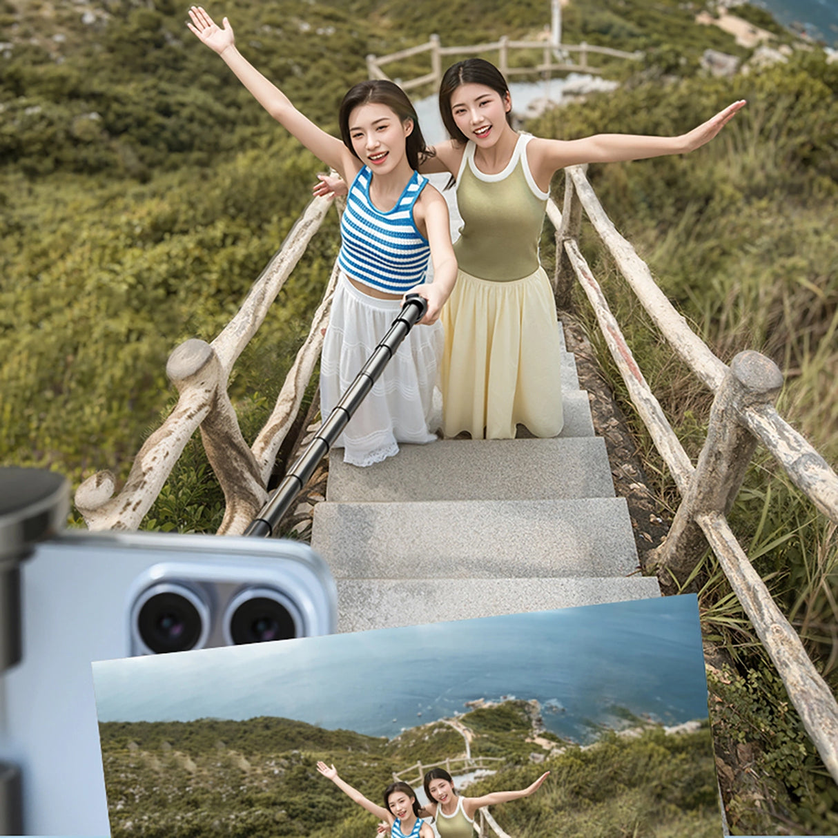 Selfie stick Wozinsky WRZP1 med automatisk udstrakte ben, stativ funktion, 1,7 m - sort