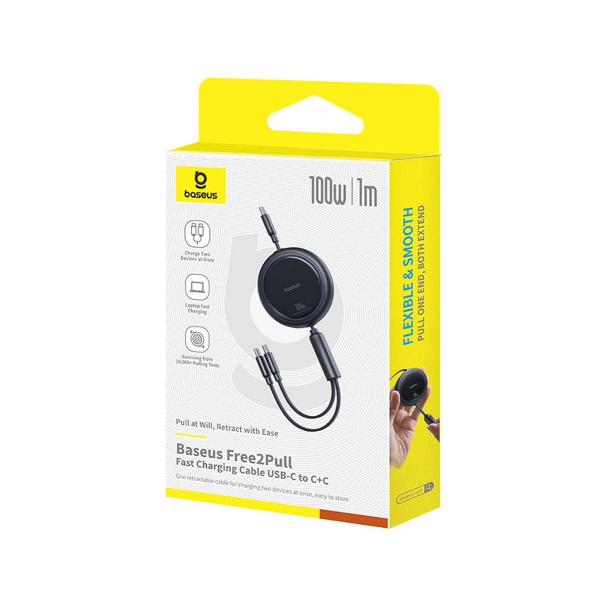 Baseus Bright Mirror-serie USB-C udtrækbar kabel - 2 x USB-C 100W 1m - sort